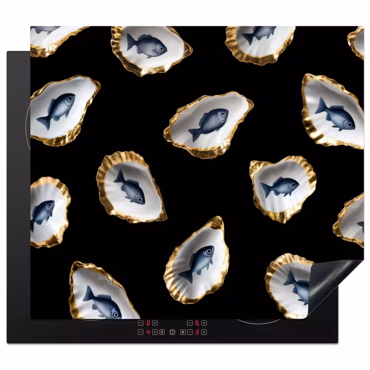 Protection plaque induction - Huîtres - Poissons - Bleu - Or — 1