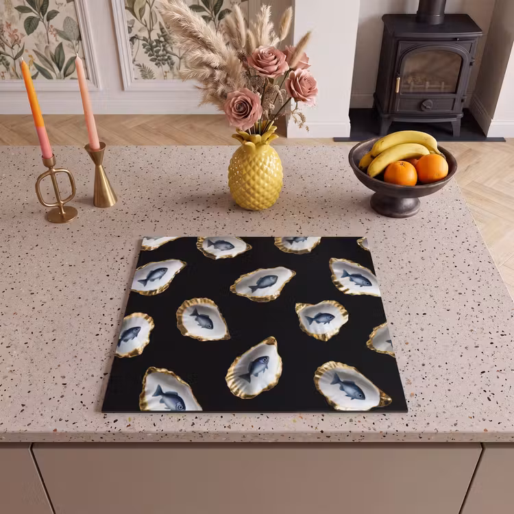 Protection plaque induction - Huîtres - Poissons - Bleu - Or — 3