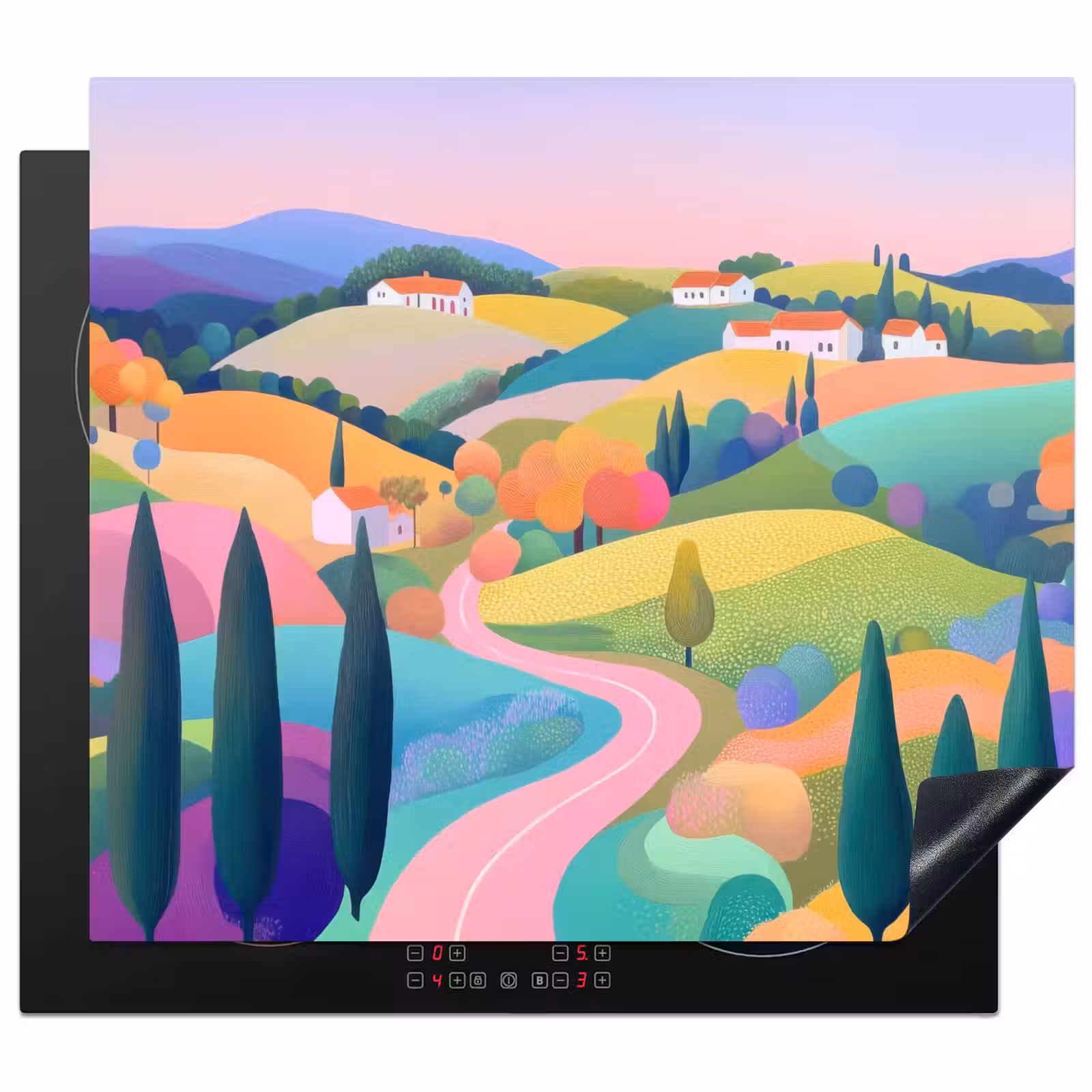 Protection plaque induction - Paysage - Violet - Pastel - Maisons — 1