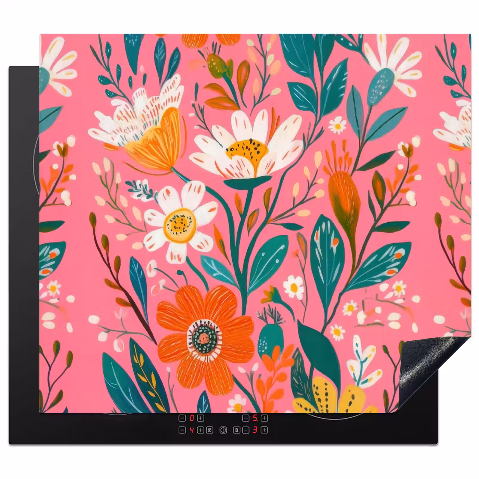 Protection plaque induction - Rose - Fleurs - Blanc - Orange — 1