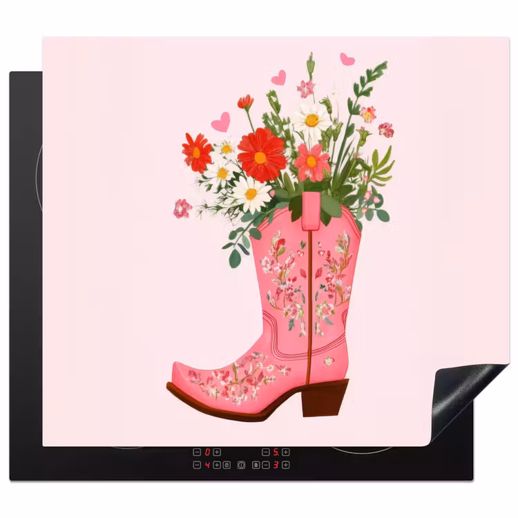 Protection plaque induction - Bottes de cow-boy - Rose - Bouquet - Fleurs — 1
