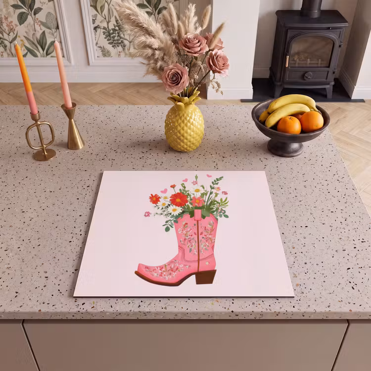 Protection plaque induction - Bottes de cow-boy - Rose - Bouquet - Fleurs — 3