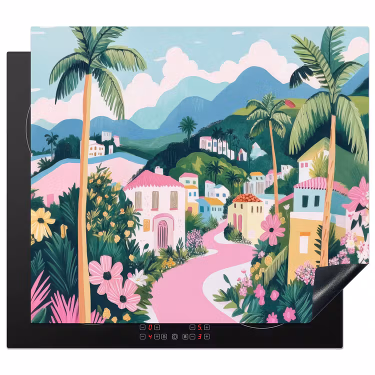 Protection plaque induction - Coloré - Maisons - Collines - Rose — 1