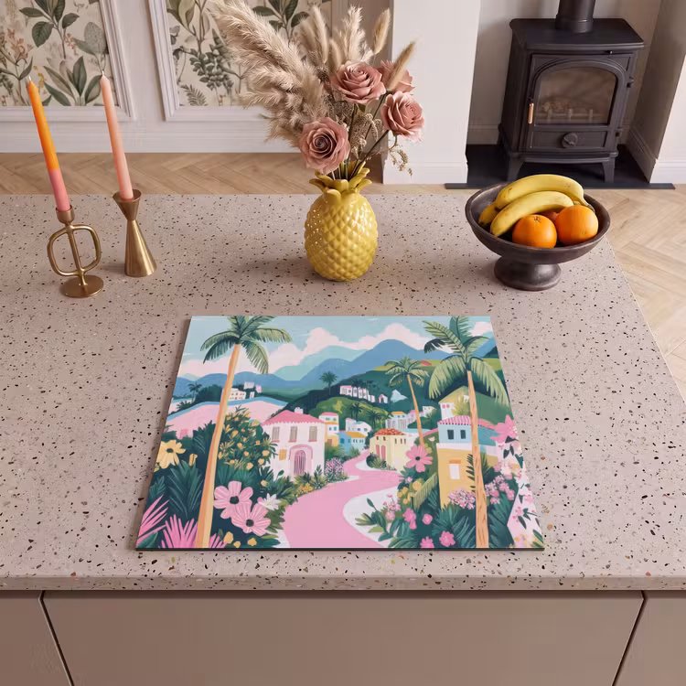Protection plaque induction - Coloré - Maisons - Collines - Rose — 3