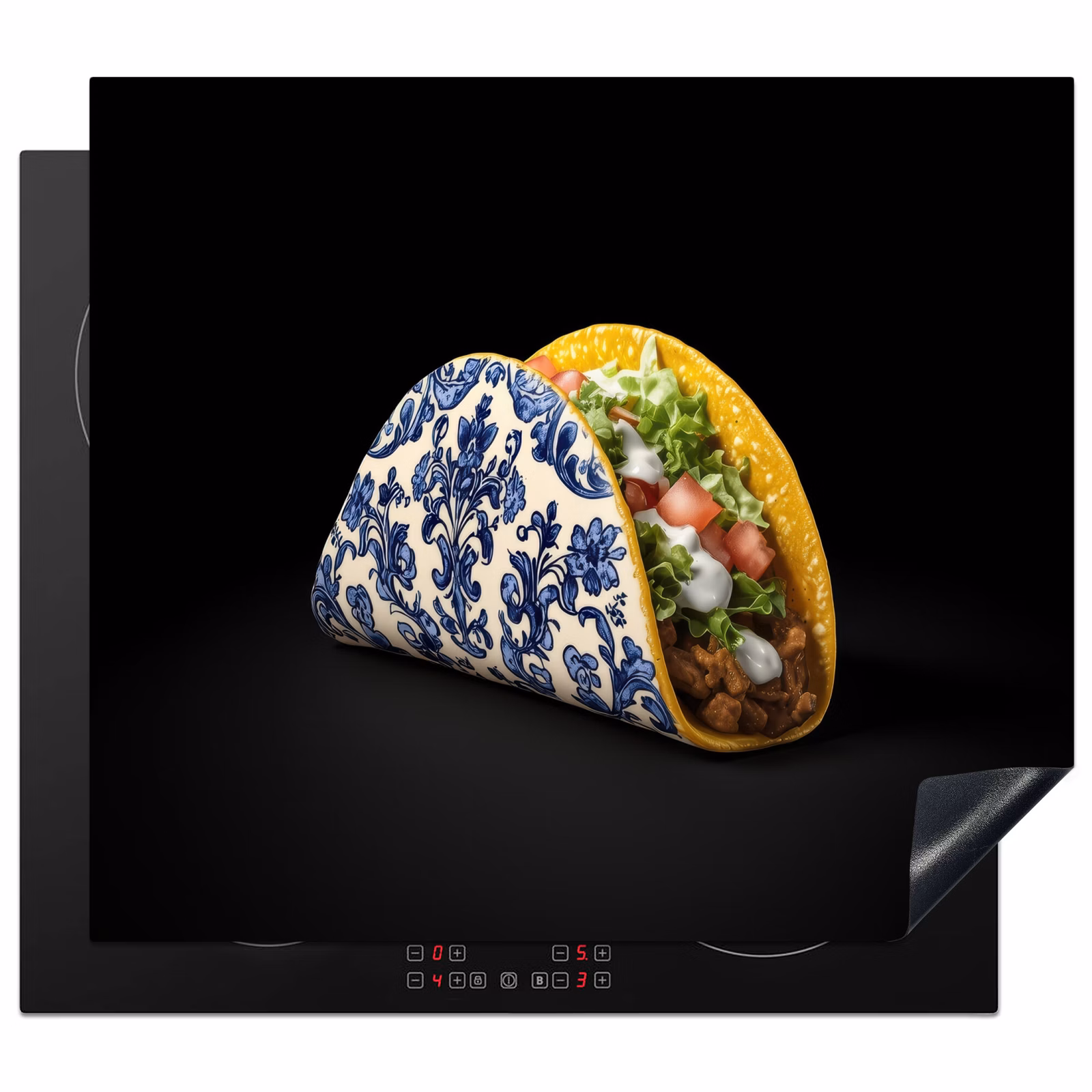 Protection plaque induction - Taco - Viande - Salade - Bleu de Delft - Motif — 1