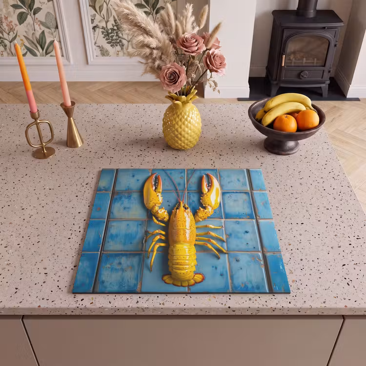 Protection plaque induction - Cancer - Jaune - Bleu - Carreaux — 3