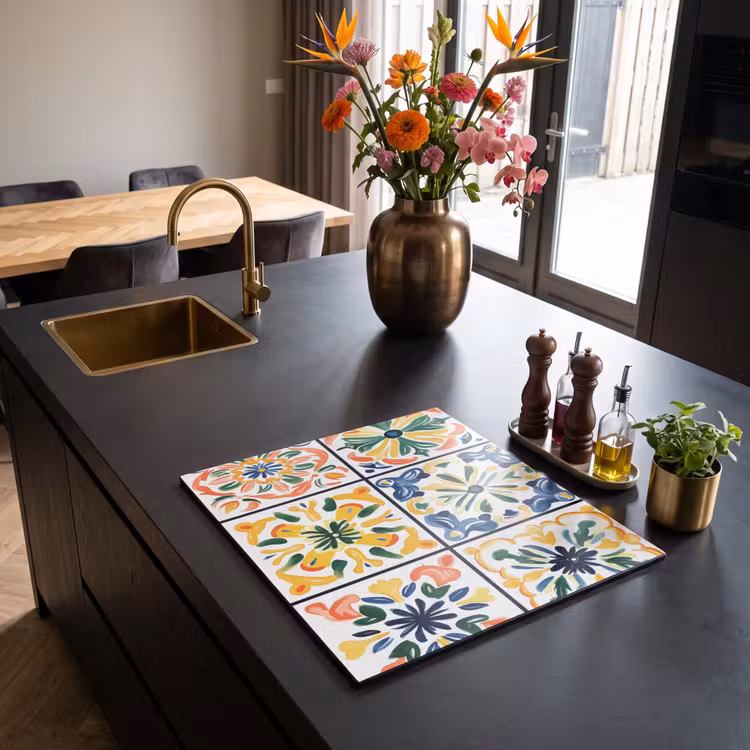 Protection plaque induction - Espagnol - Carreaux - Céramique - Fleurs — 2