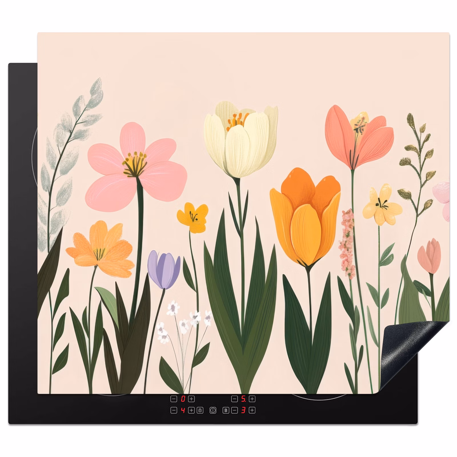 Protection plaque induction - Teintes pastel - Fleurs - Illustration — 1