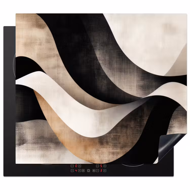 Protection plaque induction - Abstrait - Vagues - Noir - Usé — 1