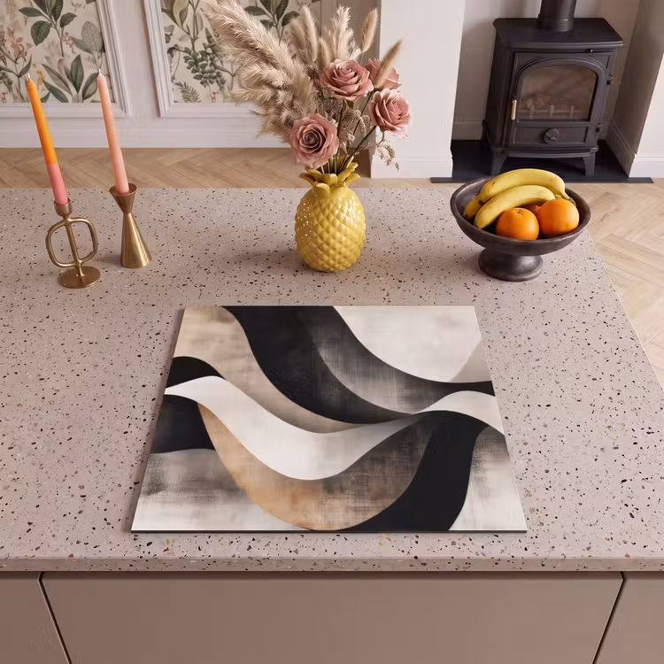 Protection plaque induction - Abstrait - Vagues - Noir - Usé — 3