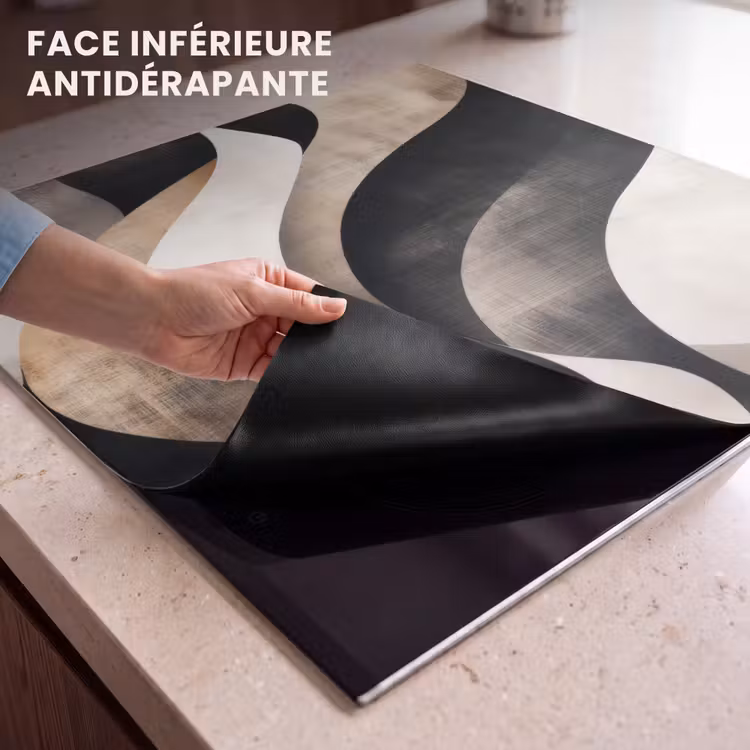 Protection plaque induction - Abstrait - Vagues - Noir - Usé — 7