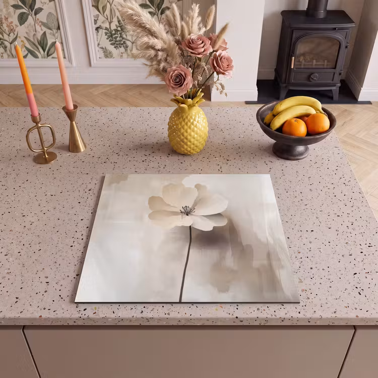 Protection plaque induction - Fleur - Beige - Peinture - Ombre — 3