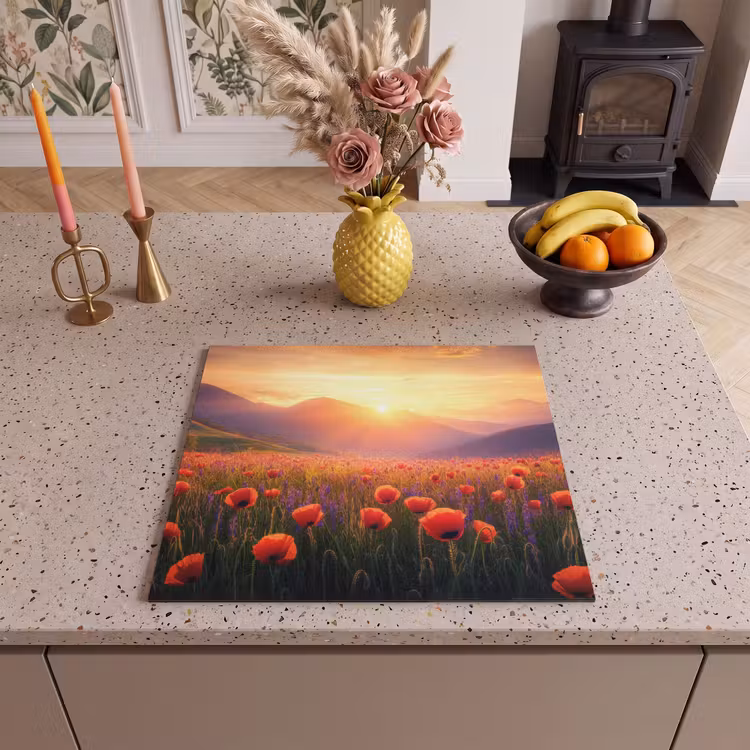 Protection plaque induction - Paysage - Coucher de soleil - Champ de fleurs — 3