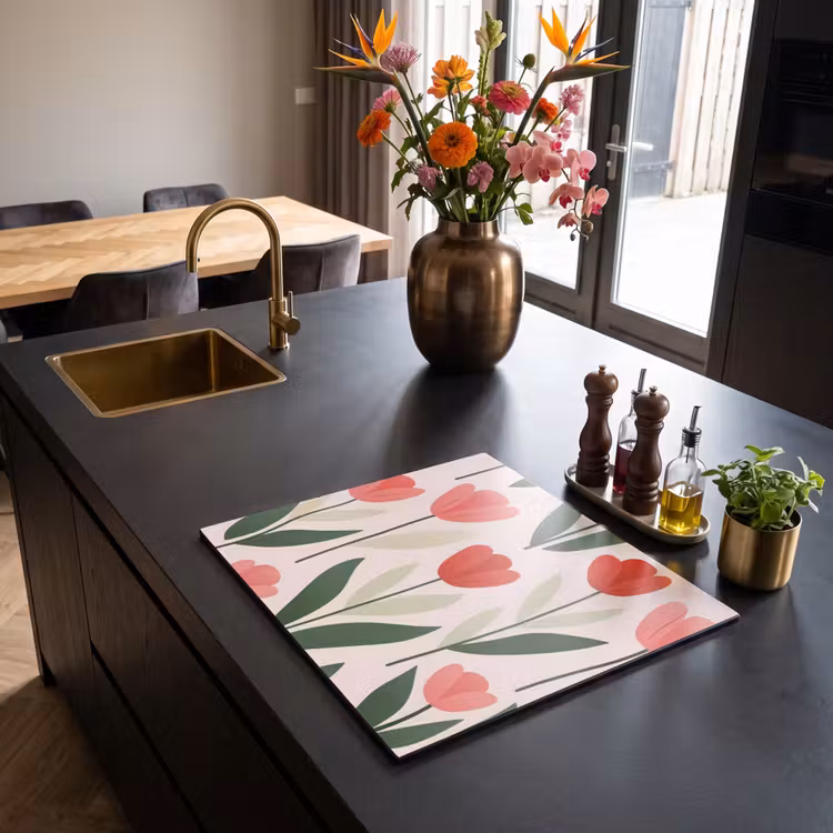 Protection plaque induction - Tulipes - Moderne - Rose — 2