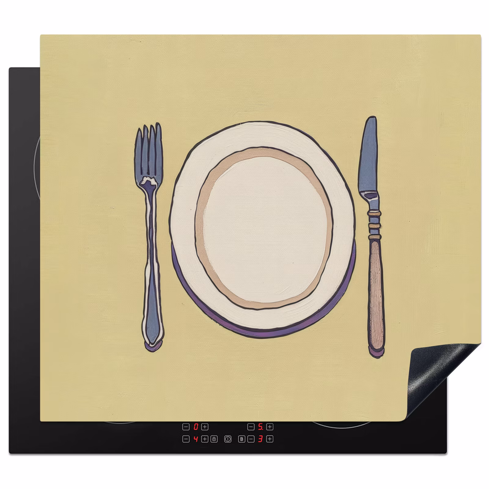 Protection plaque induction - Illustration - Assiette - Couverts - Beige — 1