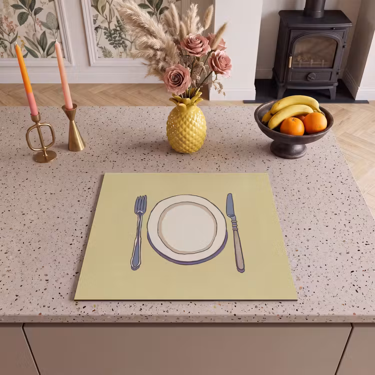 Protection plaque induction - Illustration - Assiette - Couverts - Beige — 3