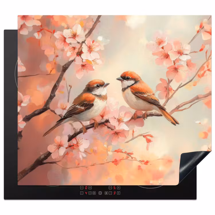Protection plaque induction - Oiseaux - Romantique - Branche fleurie — 1