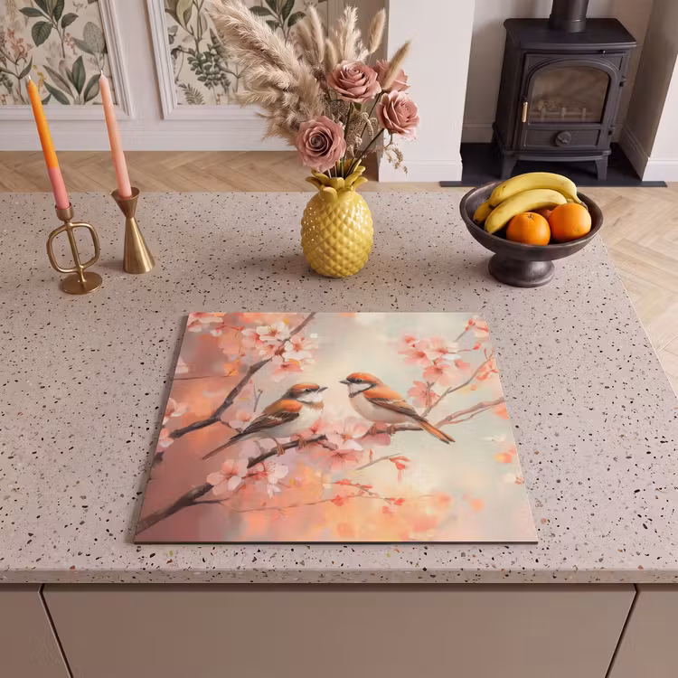 Protection plaque induction - Oiseaux - Romantique - Branche fleurie — 3