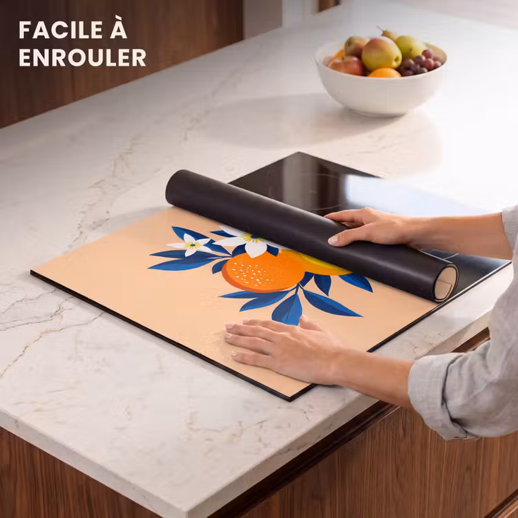 Protection plaque induction - Illustration - Oranges - Bleu foncé - Fleurs — 6