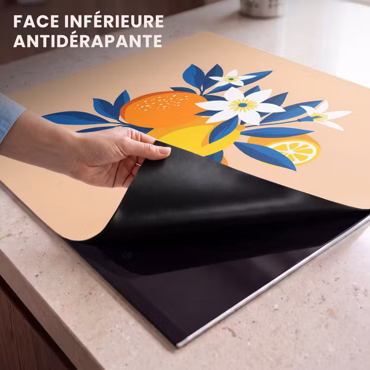 Protection plaque induction - Illustration - Oranges - Bleu foncé - Fleurs — 7