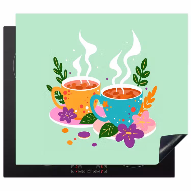 Protection plaque induction - Thé - Illustration - Tasses - Fleurs — 1