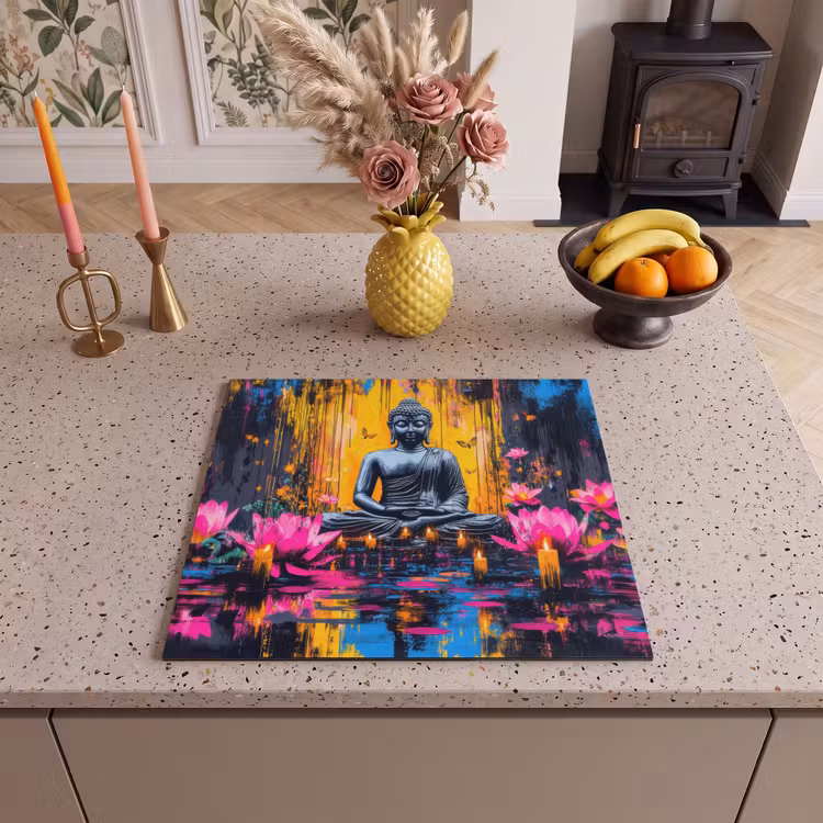 Protection plaque induction - Bouddha - Fleurs - Bougies - Jaune — 3