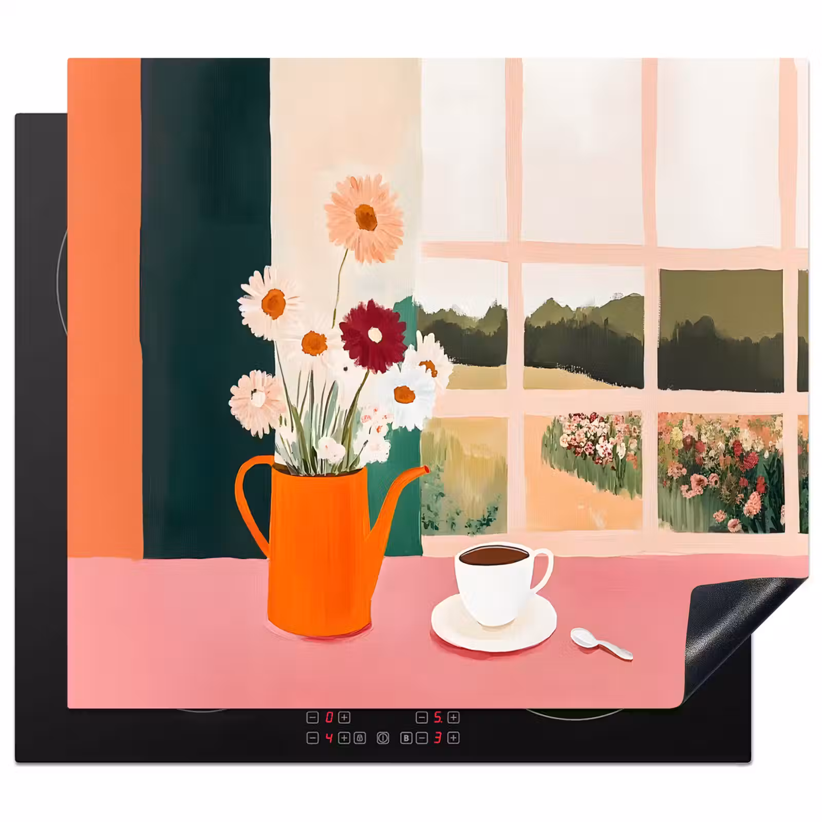 Protection plaque induction - Fleurs - Café - Fenêtre — 1