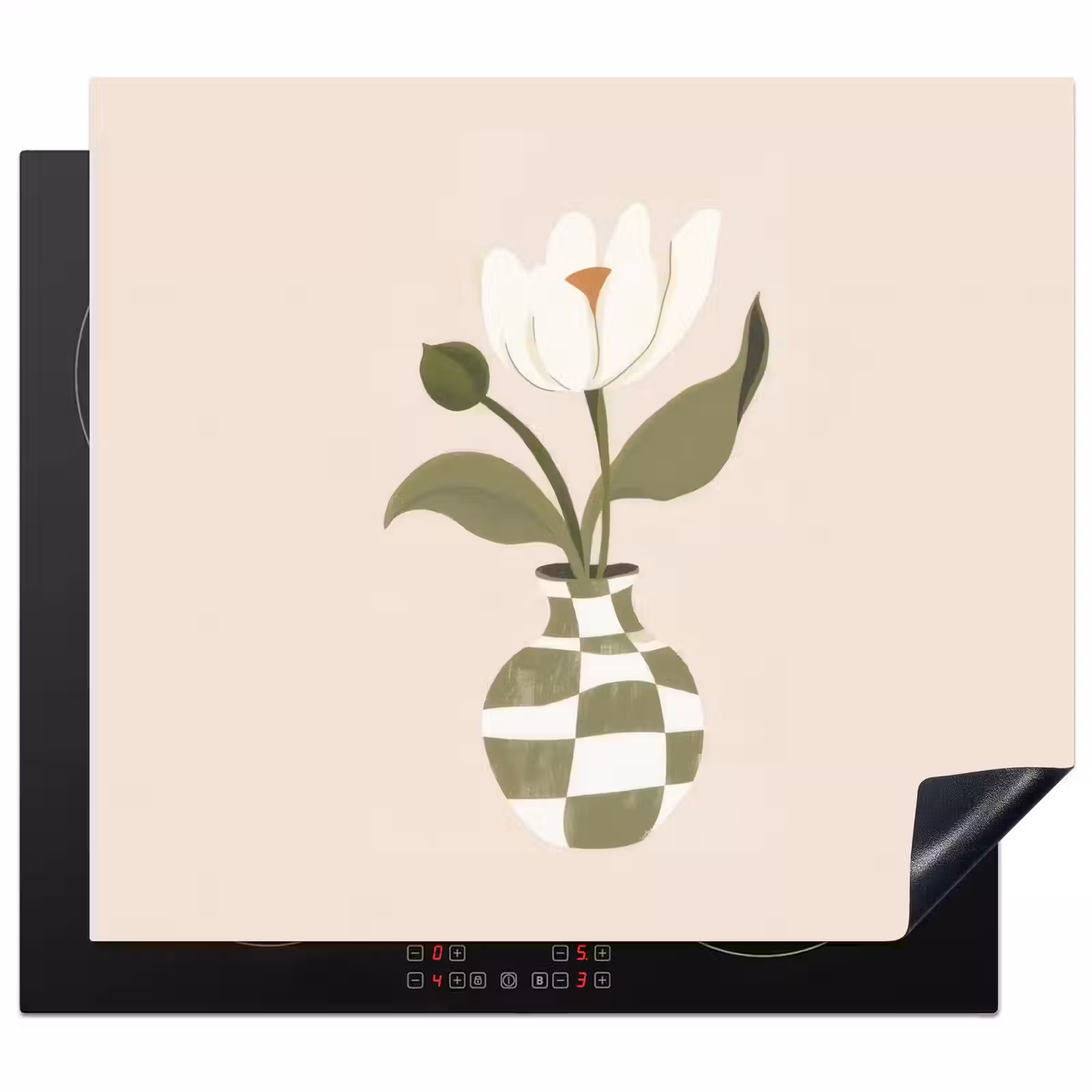 Protection plaque induction - Vase - damier - fleur - vert — 1