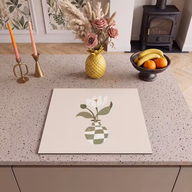 Protection plaque induction - Vase - damier - fleur - vert — 3