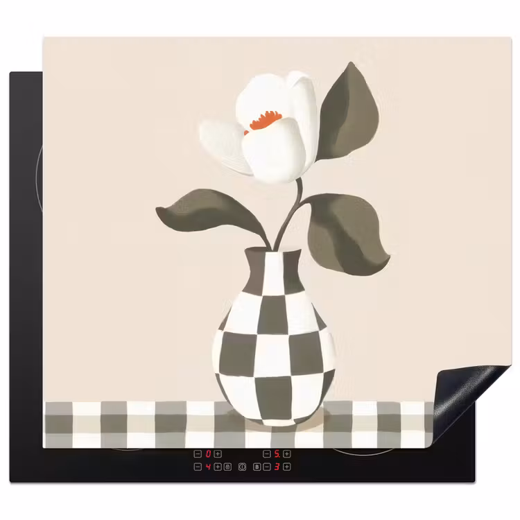 Protection plaque induction - Vase - damier - vert - fleur — 1