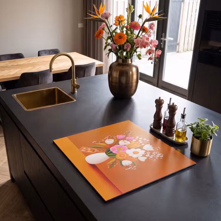 Protection plaque induction - Vase - Fleurs - Orange — 2