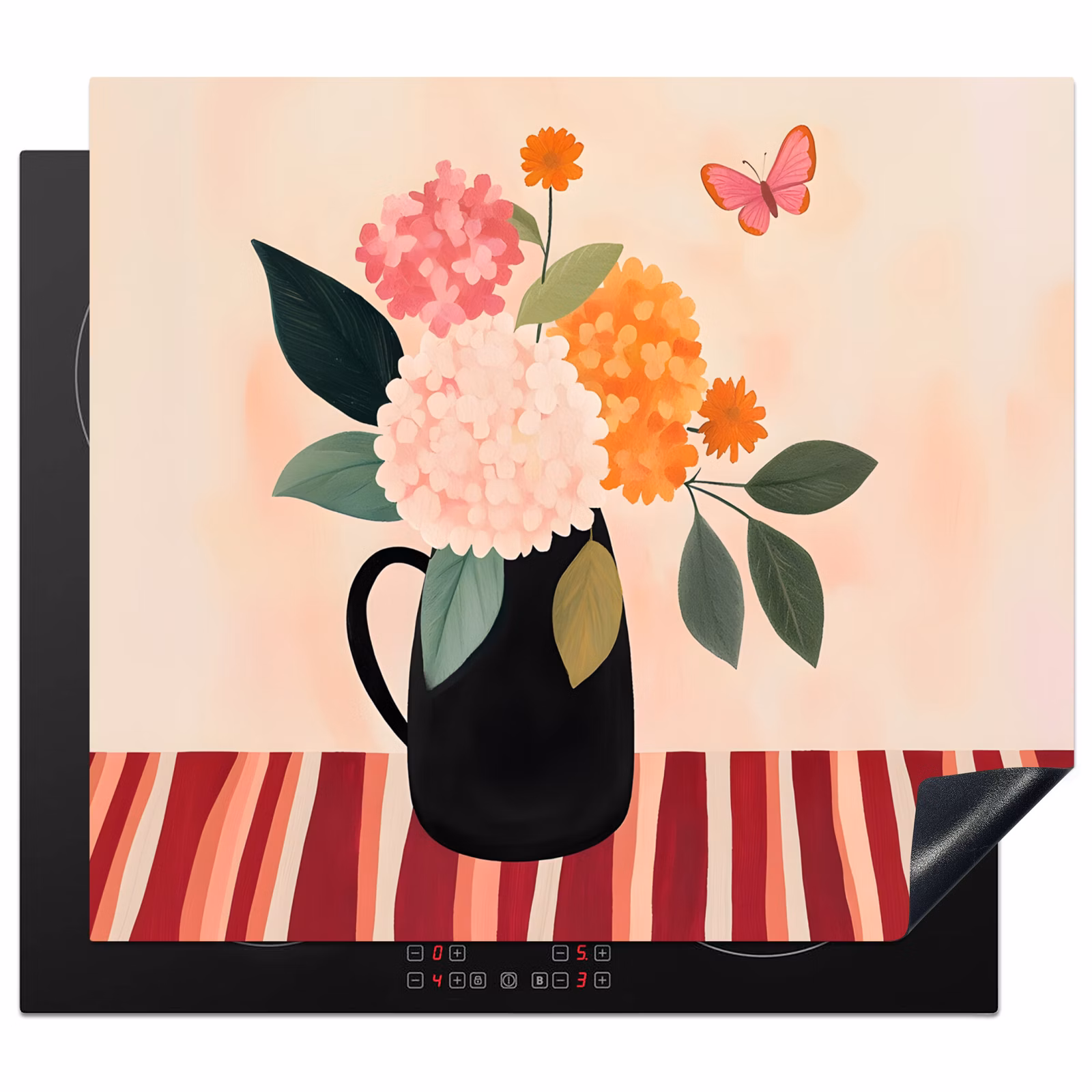 Protection plaque induction - Vase - Fleurs - Papillon - Rouge — 1