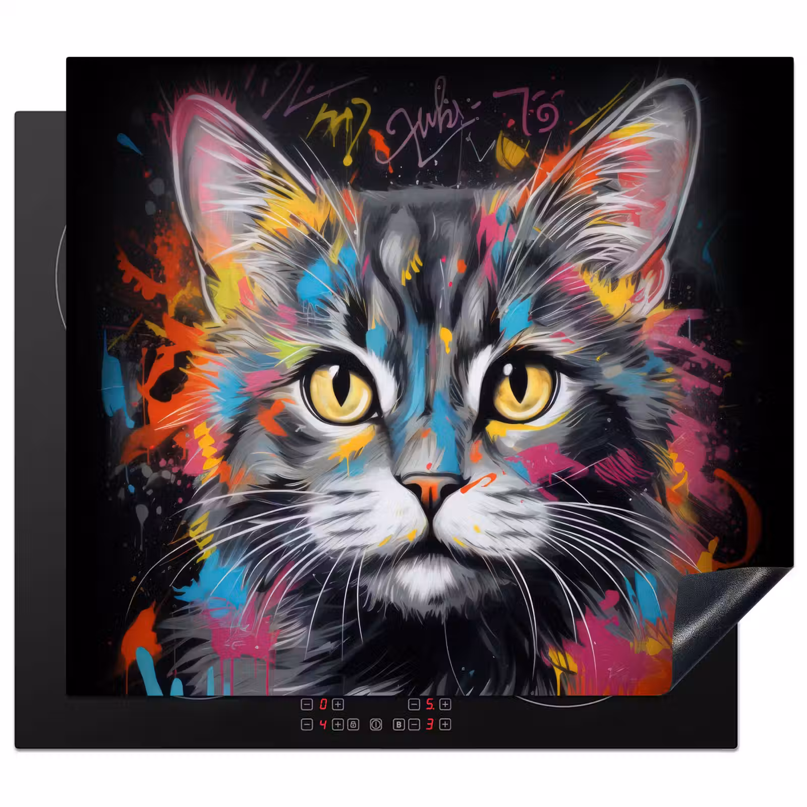Protection plaque induction - Chat - Graffiti - Animaux - Couleurs - Gris — 1