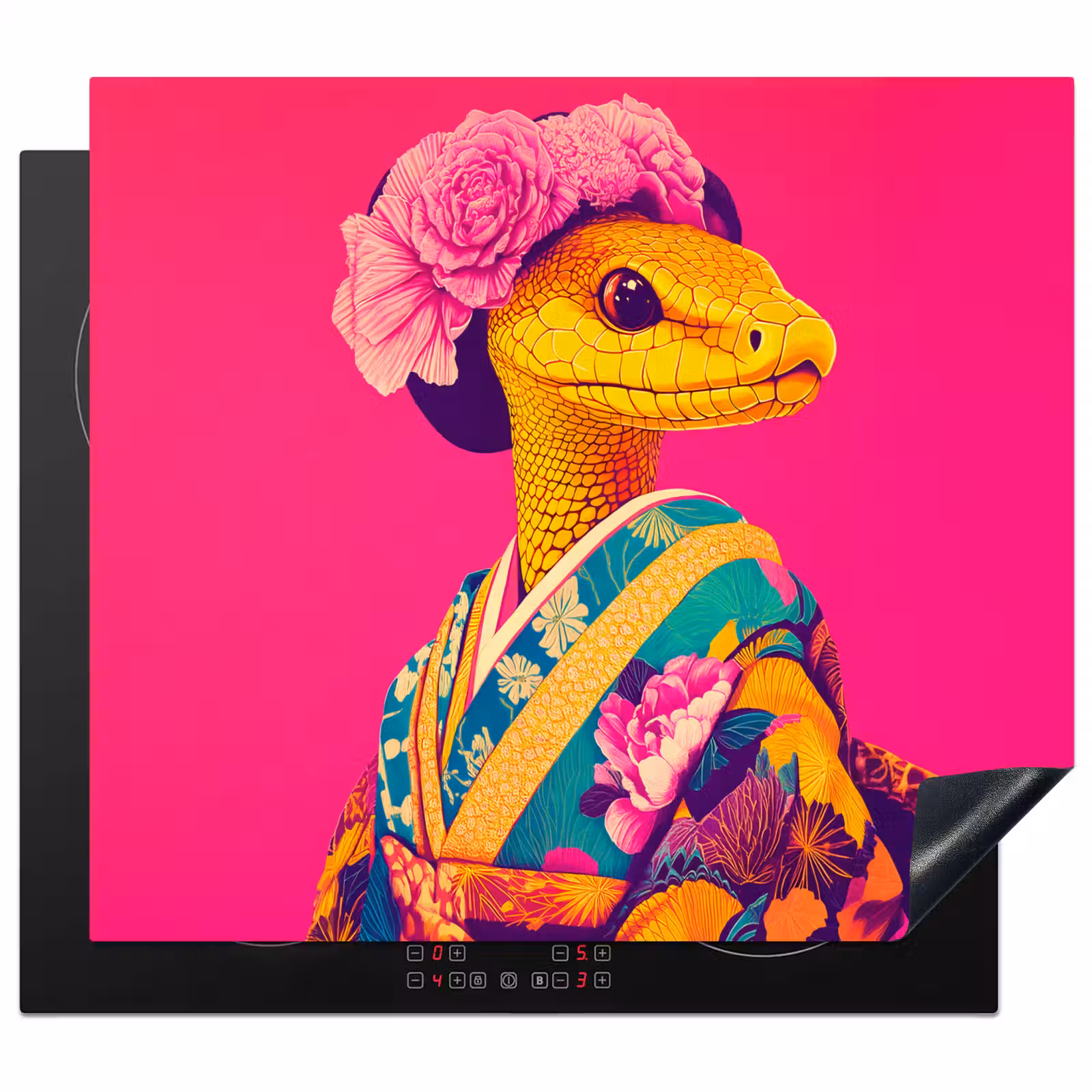 Protection plaque induction - Lézard - Fleurs - Rose - Kimono — 1