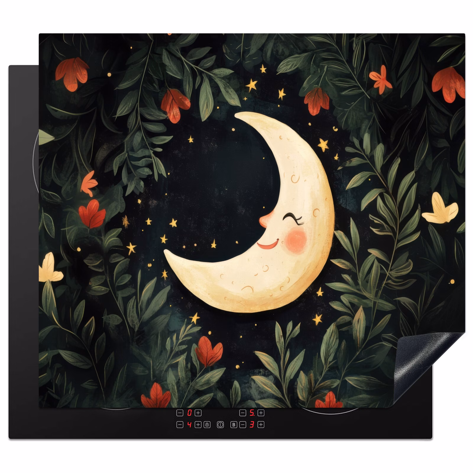 Protection plaque induction - Lune - Fleurs - Ciel nocturne — 1