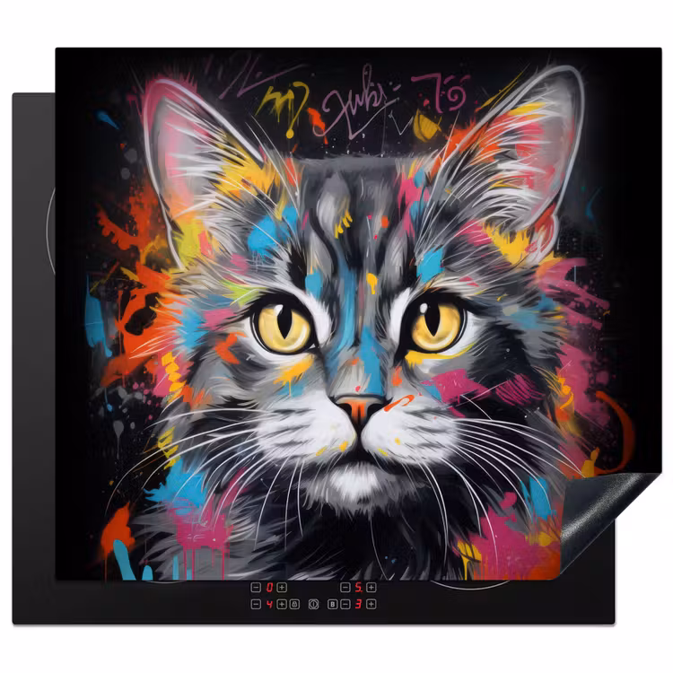 Protection plaque induction - Chat - Graffiti - Animaux - Couleurs - Gris — 1