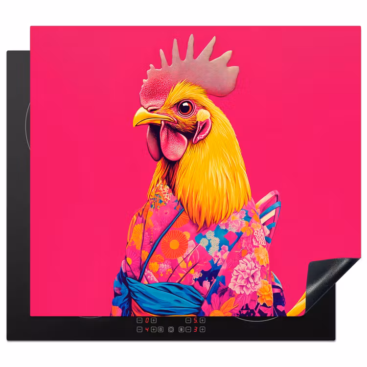 Protection plaque induction - Coq - Coloré - Kimono - Rose — 1