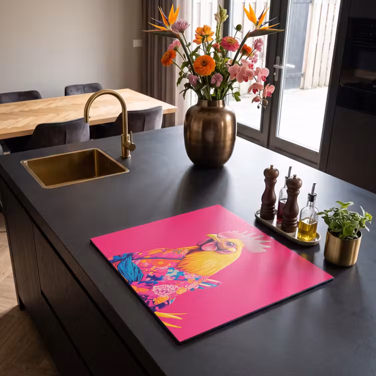 Protection plaque induction - Coq - Coloré - Kimono - Rose — 2