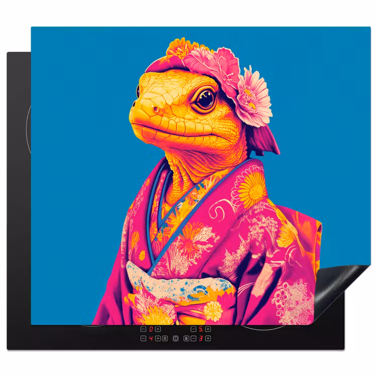 Protection plaque induction - Couronne de fleurs - Lézard - Kimono - Violet — 1