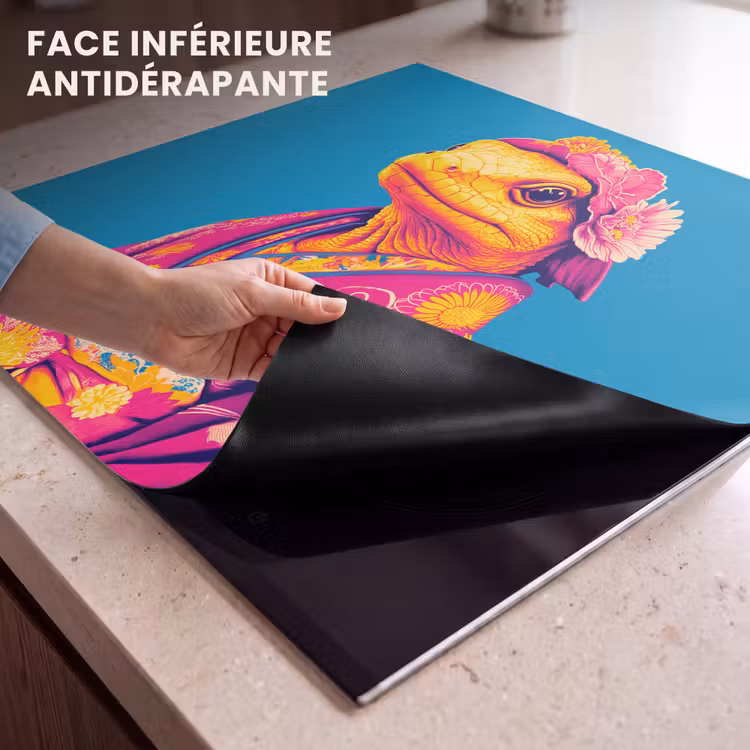 Protection plaque induction - Couronne de fleurs - Lézard - Kimono - Violet — 7