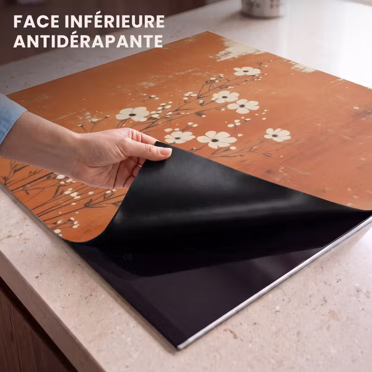 Protection plaque induction - Fleurs - Blanc - Subtil - Couleur rouille — 7