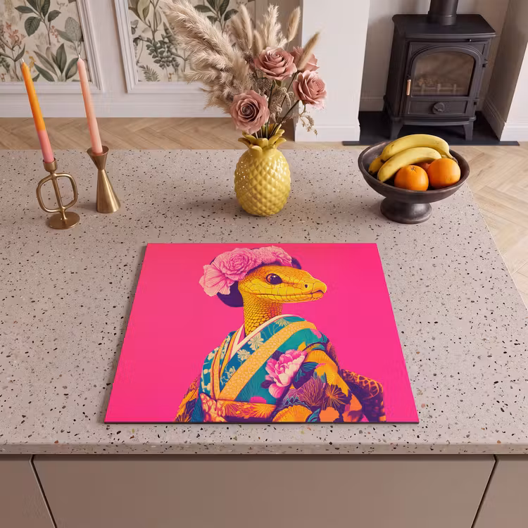 Protection plaque induction - Lézard - Fleurs - Rose - Kimono — 3