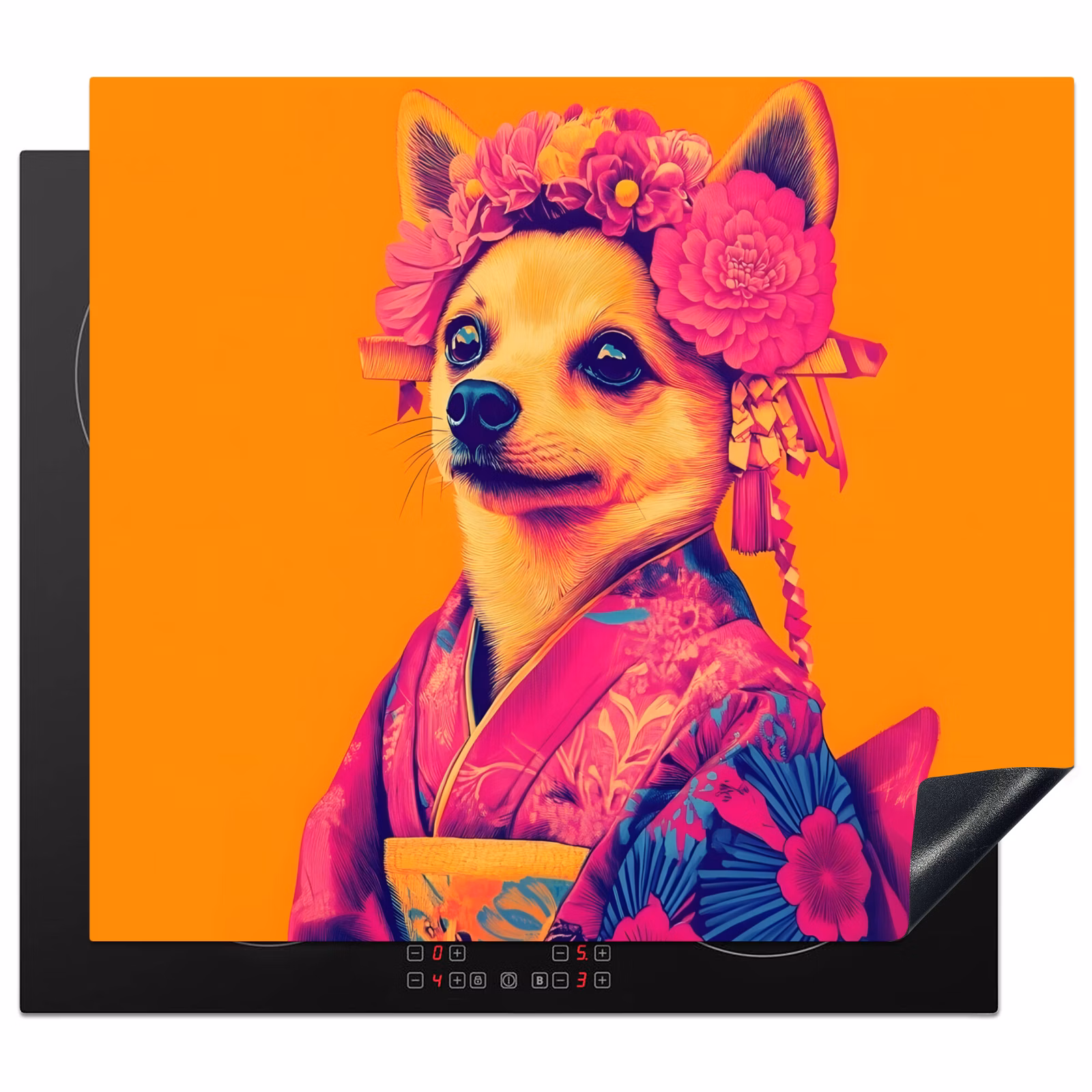 Protection plaque induction - Kimono - Toutou - Couronne de fleurs - Orange — 1