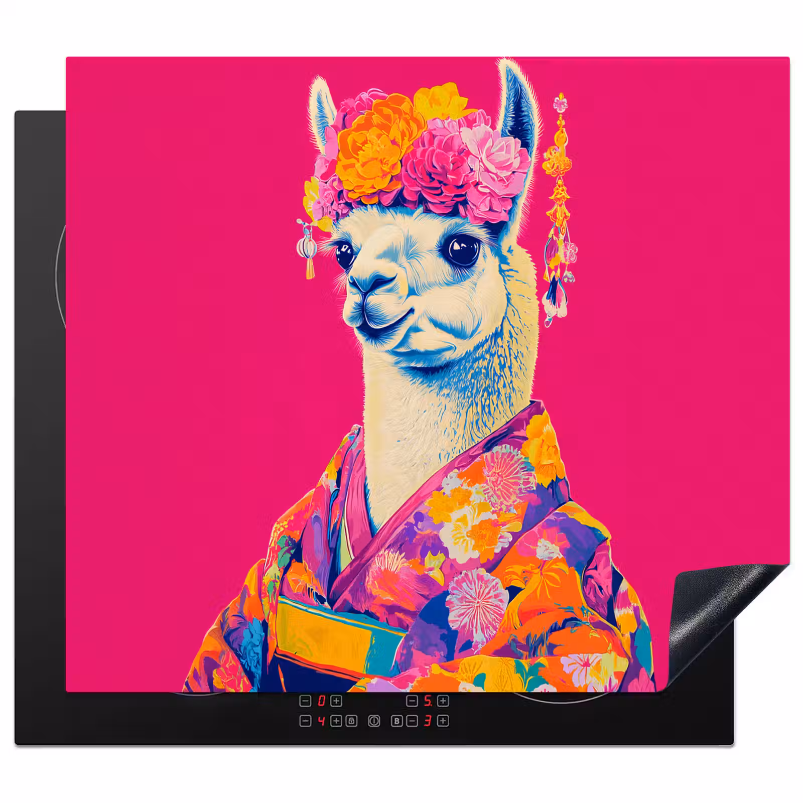 Protection plaque induction - Lama - Kimono - Couronne de fleurs - Rose vif — 1