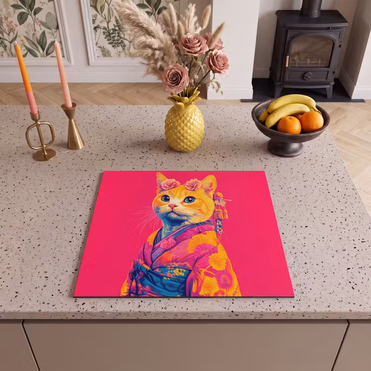 Protection plaque induction - Chat - Kimono - Fleurs - Rose — 3