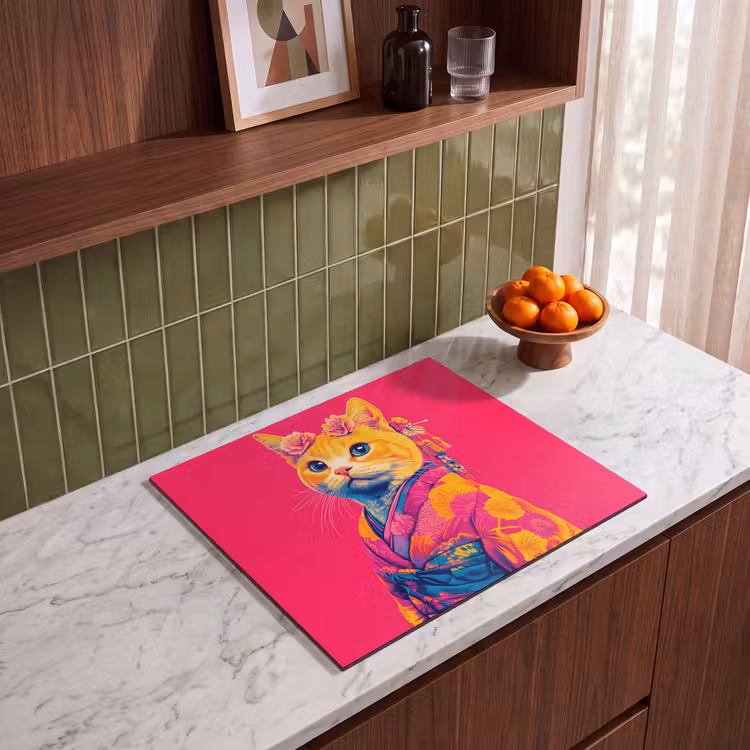 Protection plaque induction - Chat - Kimono - Fleurs - Rose — 4