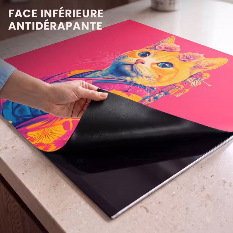 Protection plaque induction - Chat - Kimono - Fleurs - Rose — 7
