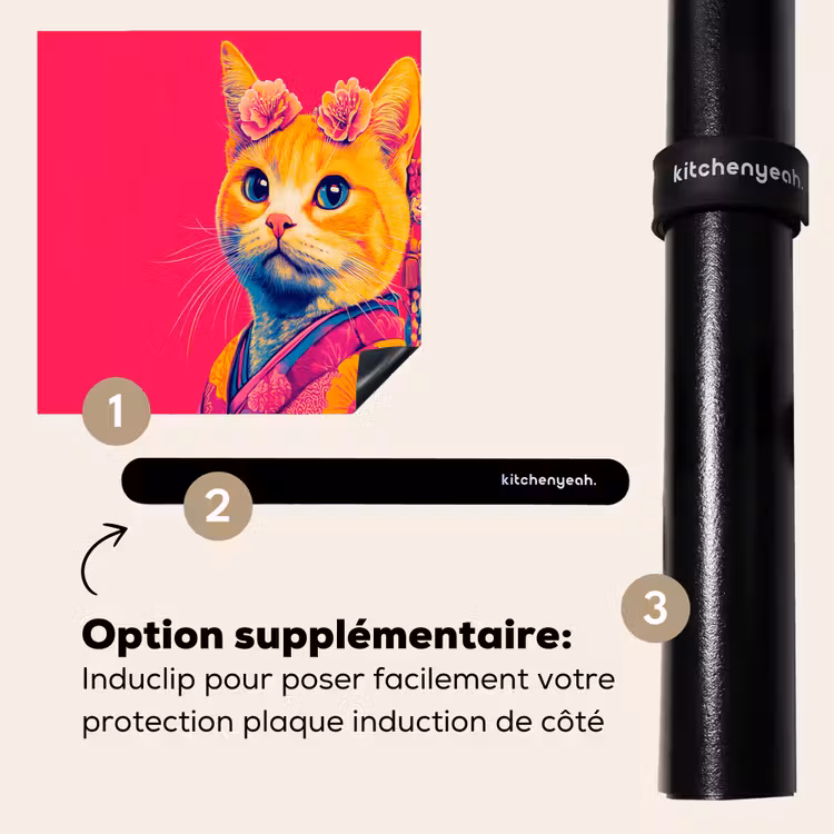 Protection plaque induction - Chat - Kimono - Fleurs - Rose — 8