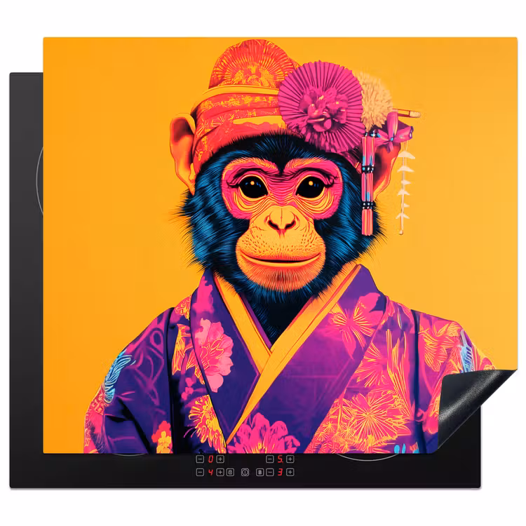 Protection plaque induction - Singe - Kimono - Fleurs - Coiffure — 1