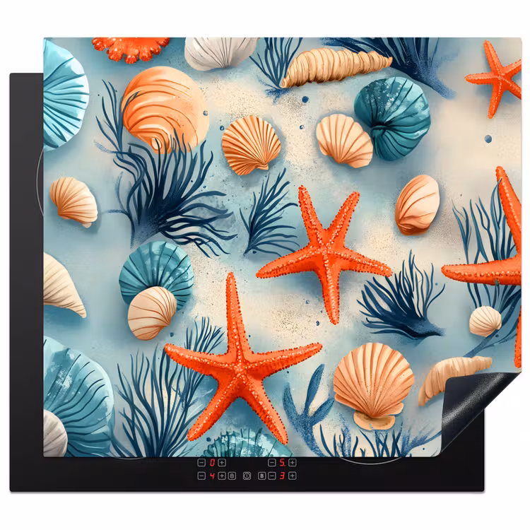 Protection plaque induction - Étoile de mer - Coquillages - Illustration - Sable — 1